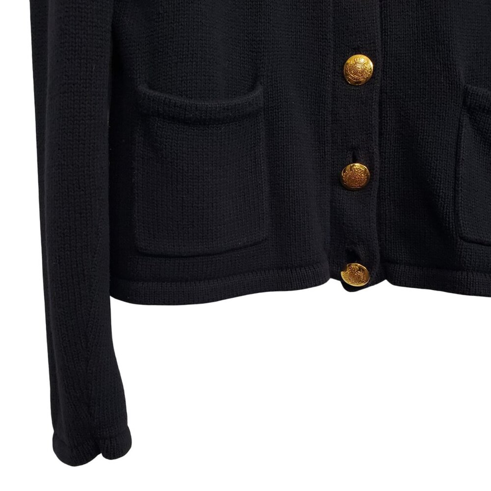 Chaps Womens Size L Cardigan Cotton Sweater Shawl Collar Gold Buttons Crest Navy - Picture 6 of 12